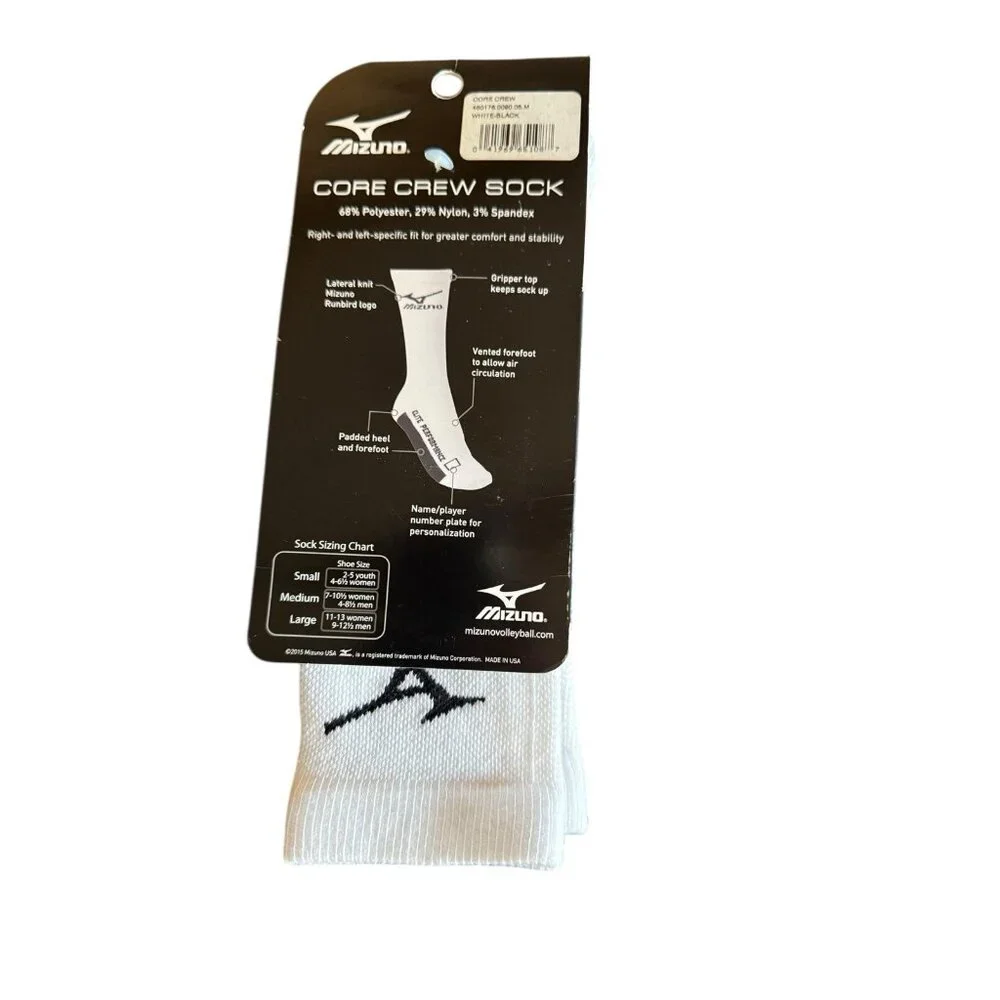 Mizuno Women's Volleyball White Size Medium Core Crew Sock